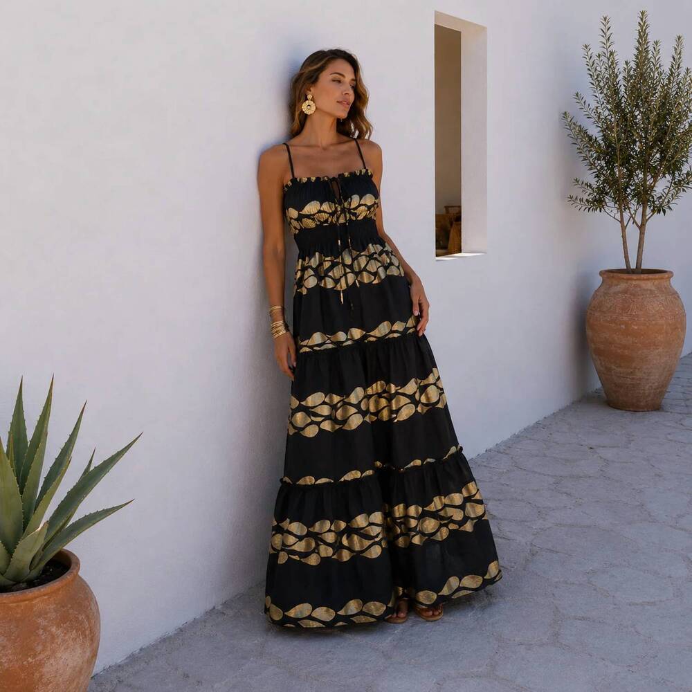NEW MYSTERY RESORT thalassa maxi dress in black
